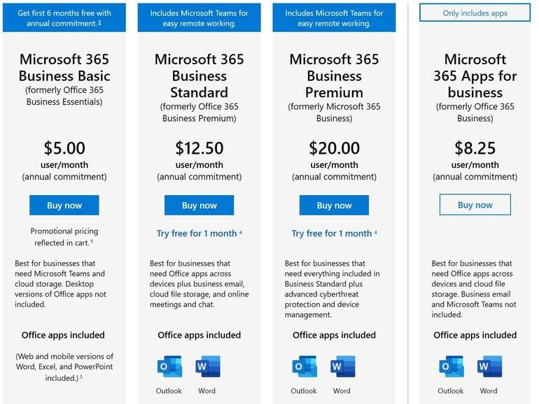Compare All Microsoft 365 Plans (Formerly Office 365) - Microsoft